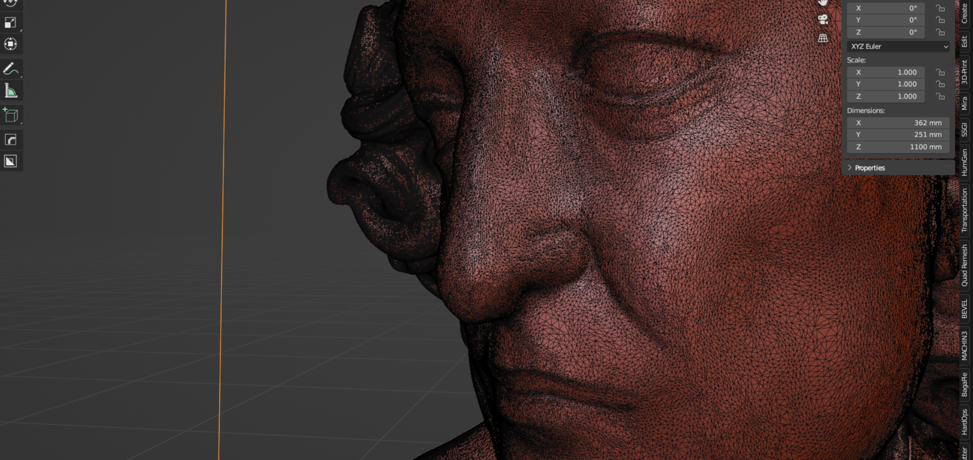3D-Rendering eines antiken Gesichts, das in einer Softwareoberfläche auf einem Bildschirm angezeigt wird