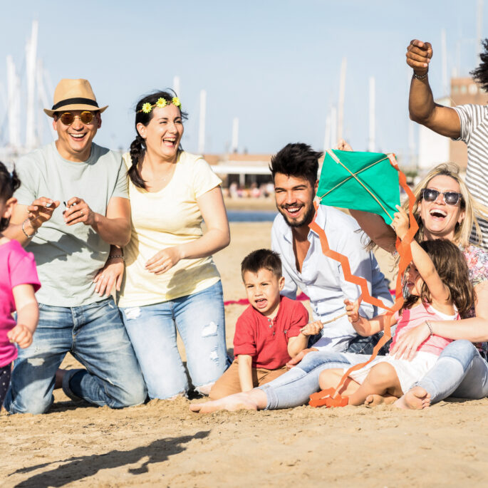 Happy multiracial families and children playing to 2024 07 03 02 44 09 utc